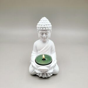 White Mini Meditating Buddha Tealight Candle Holder
